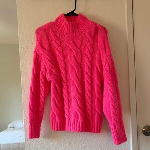 Vibrant Pink Cable Knit Turtleneck Sweater